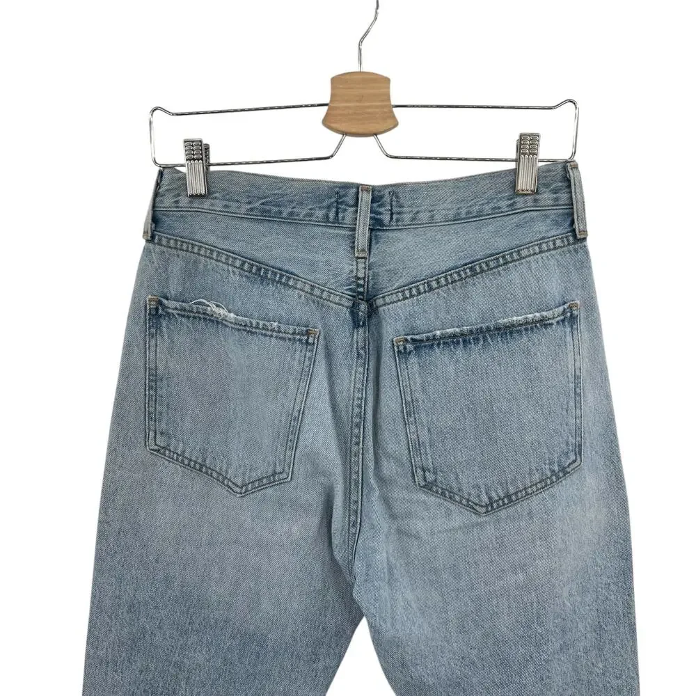 Agolde Riley High Rise Straight Crop Jeans Denim‎ Shatter Wash Blue Size 27